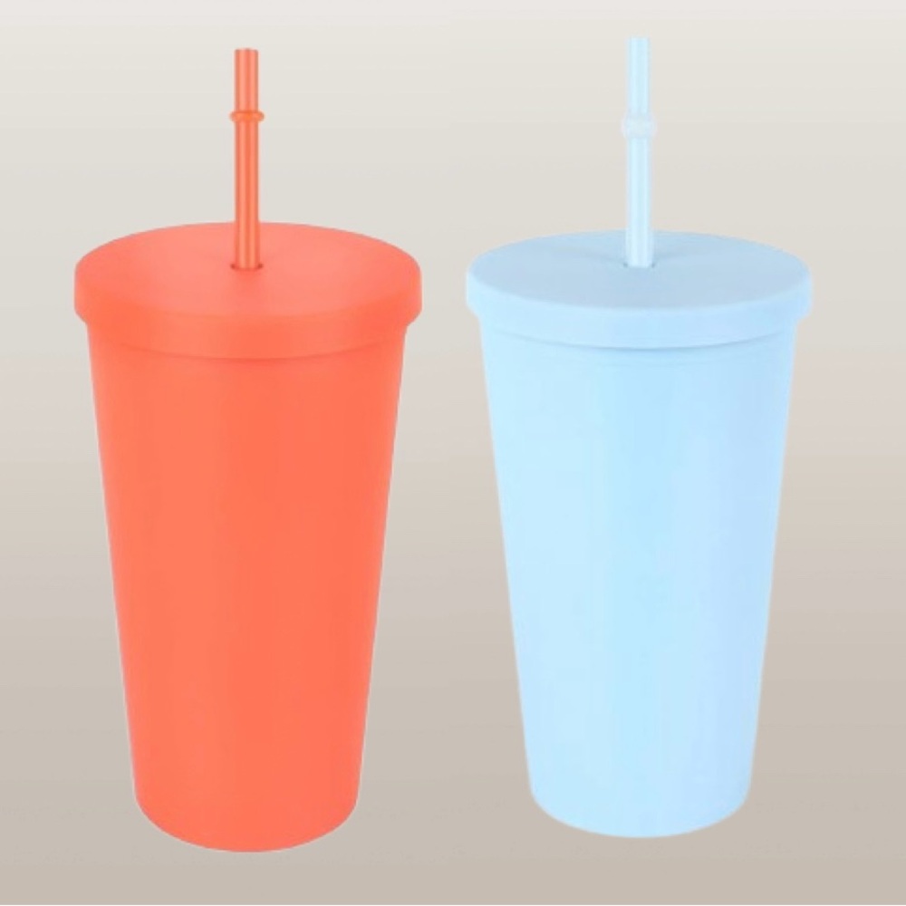 🆕 2-Pack 20oz Colored Reusable Cups Plastic Tumblers Acrylic Cups Lids Straws